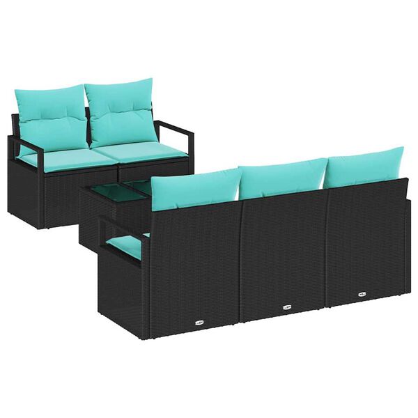vidaXL Garden Sofa Set with Cushion Manual 6 pcs Black and Turquoise