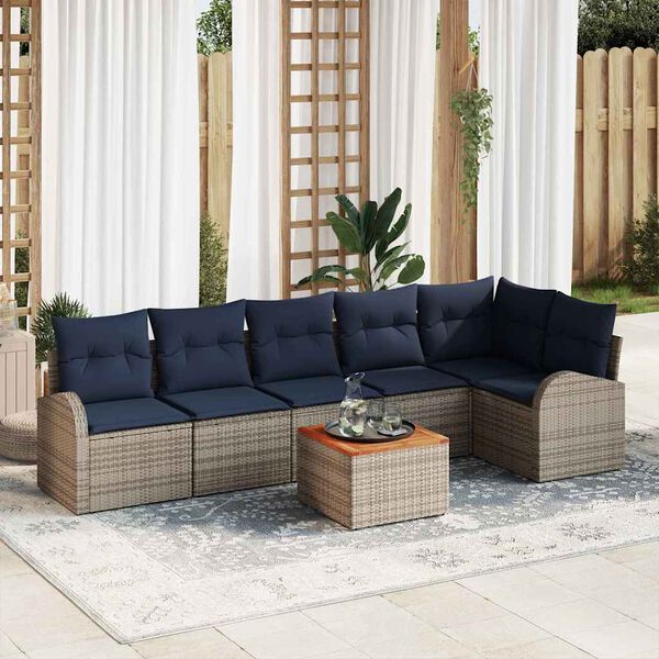 vidaXL Garden Sofa Set with Cushion 7 pcs Grey Poly Rattan