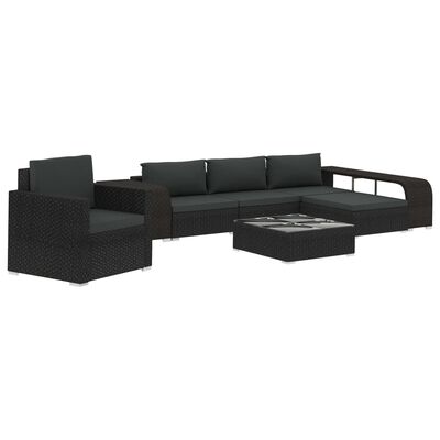 vidaXL 8 Piece Garden Lounge Set with Cushions Poly Rattan Black