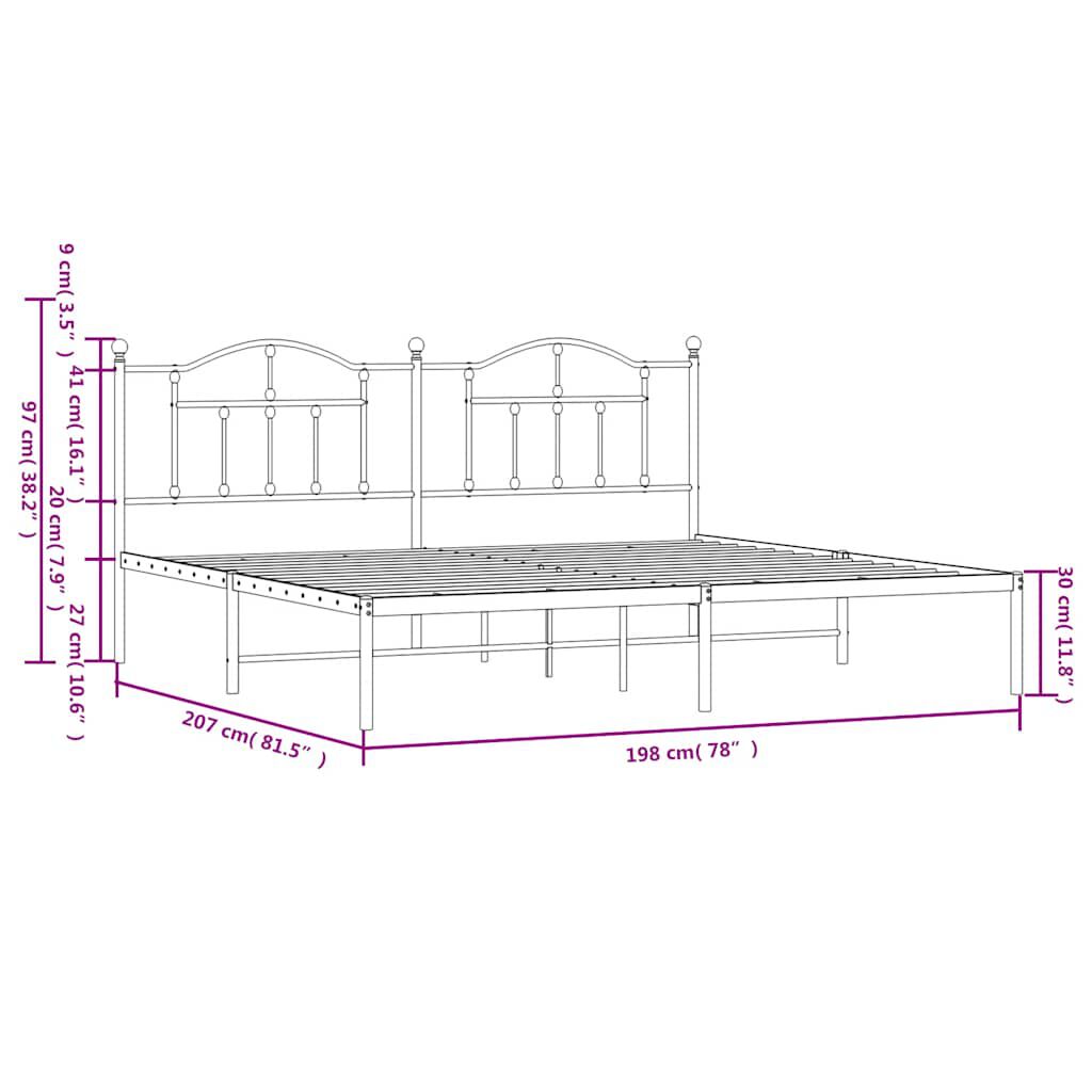 vidaXL Metal Bed Frame without Mattress with Headboard White 193x203cm