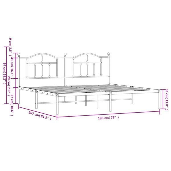 vidaXL Metal Bed Frame without Mattress with Headboard White 193x203cm