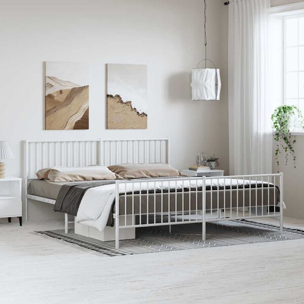 vidaXL Metal Bed Frame without Mattress with Footboard White 183x213cm