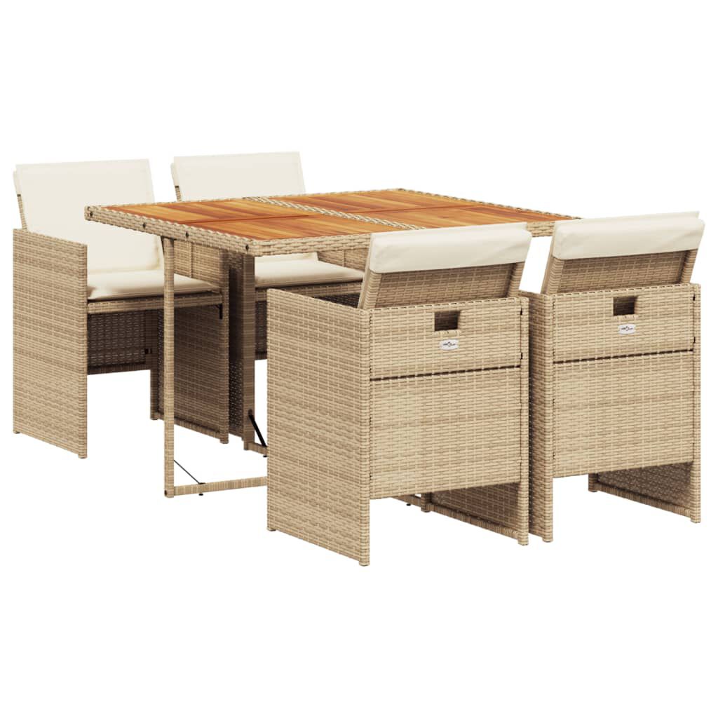 vidaXL 5 Piece Garden Dining Set with Cushions Beige Poly Rattan