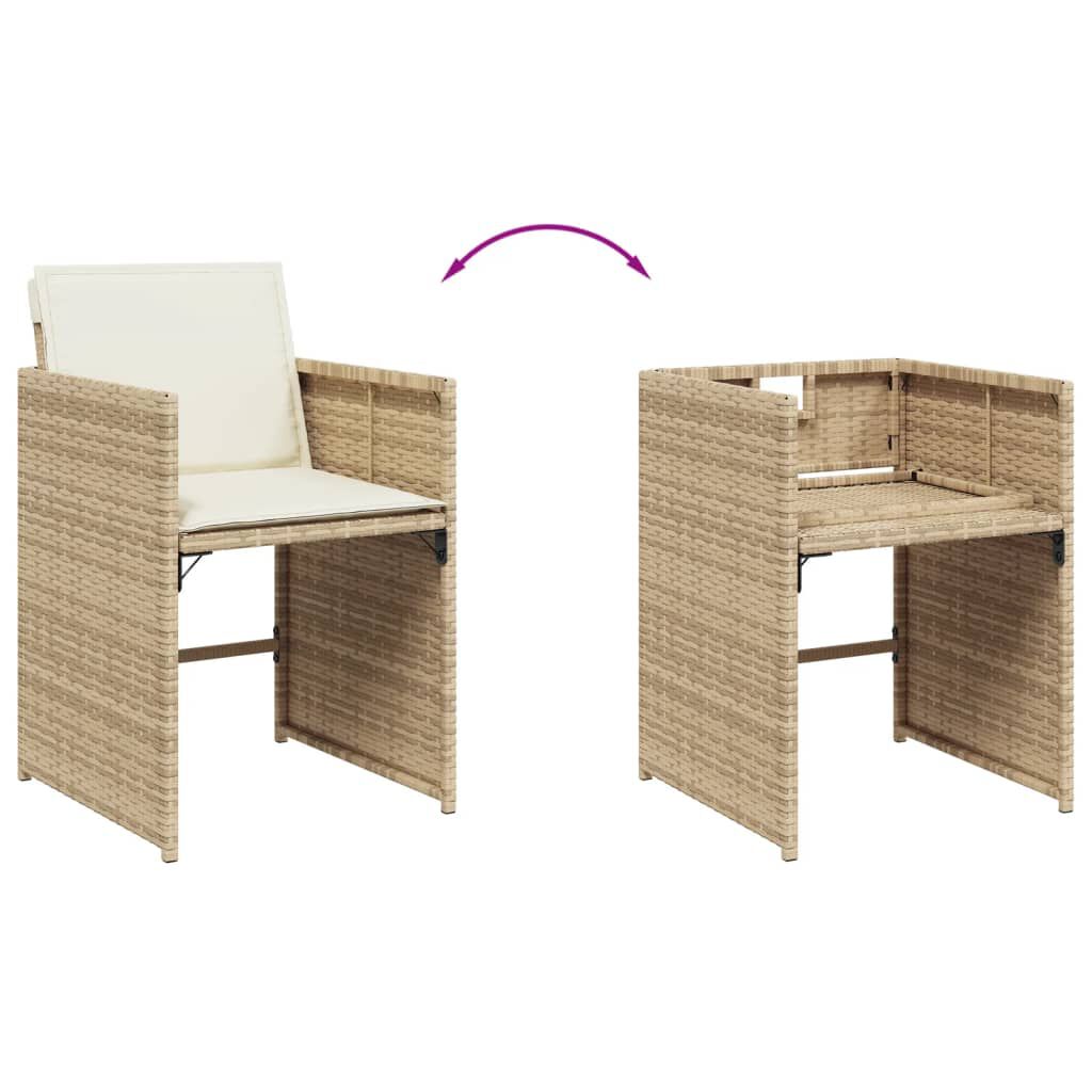 vidaXL 9 Piece Garden Dining Set with Cushions Beige Poly Rattan