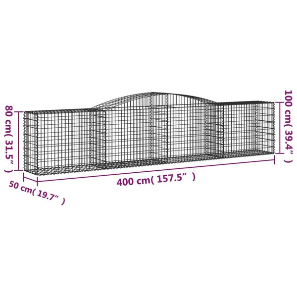 vidaXL Arched Gabion Baskets 6 pcs 400x50x80/100 cm Galvanised Iron