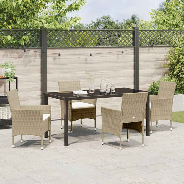 vidaXL Garden Dining Set with Cushion 5 pcs Beige Poly Rattan