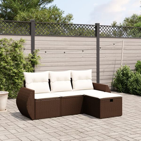 vidaXL 4 Piece Garden Sofa Set with Cushions Brown Poly Rattan