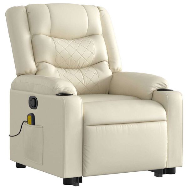 vidaXL Stand up Massage Recliner Chair Cream Faux Leather