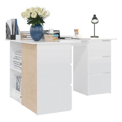 vidaXL Corner Desk High Gloss White 145x100x76 cm Engineered Wood