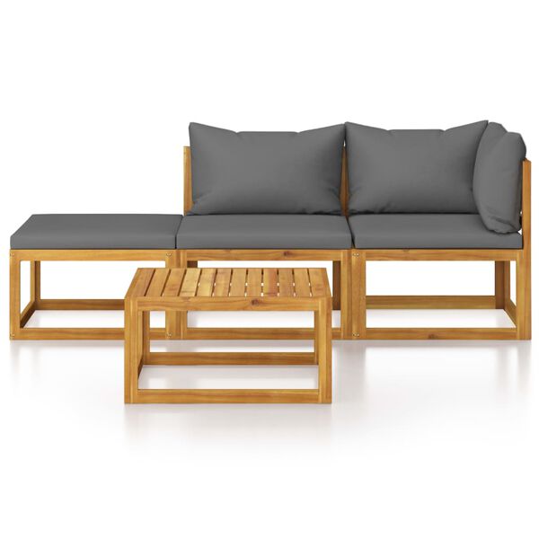 vidaXL 4 Piece Garden Lounge Set with Cushion Solid Acacia Wood