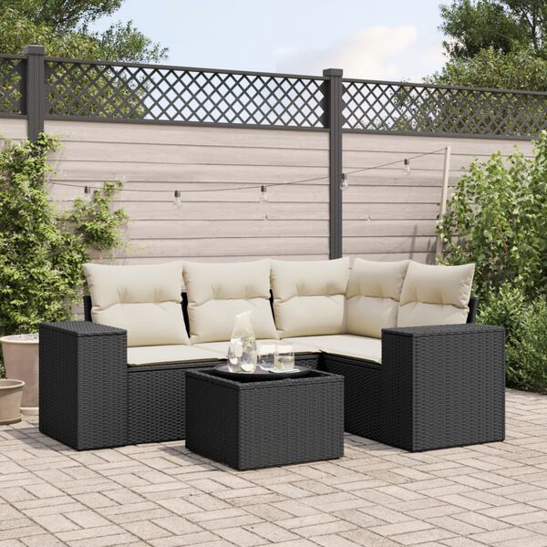 vidaXL 5 Piece Garden Sofa Set with Cushions Black Poly Rattan