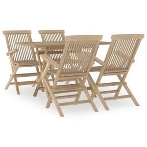 vidaXL 5 Piece Garden Dining Set Grey Solid Wood Teak