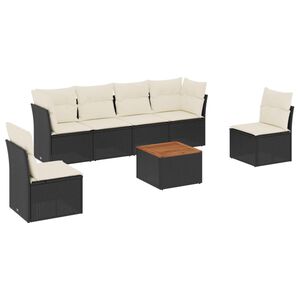 vidaXL 7 Piece Garden Sofa Set with Cushions Black Poly Rattan