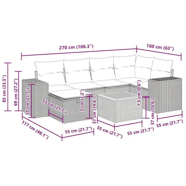 vidaXL 7 Piece Garden Sofa Set with Cushions Black Poly Rattan