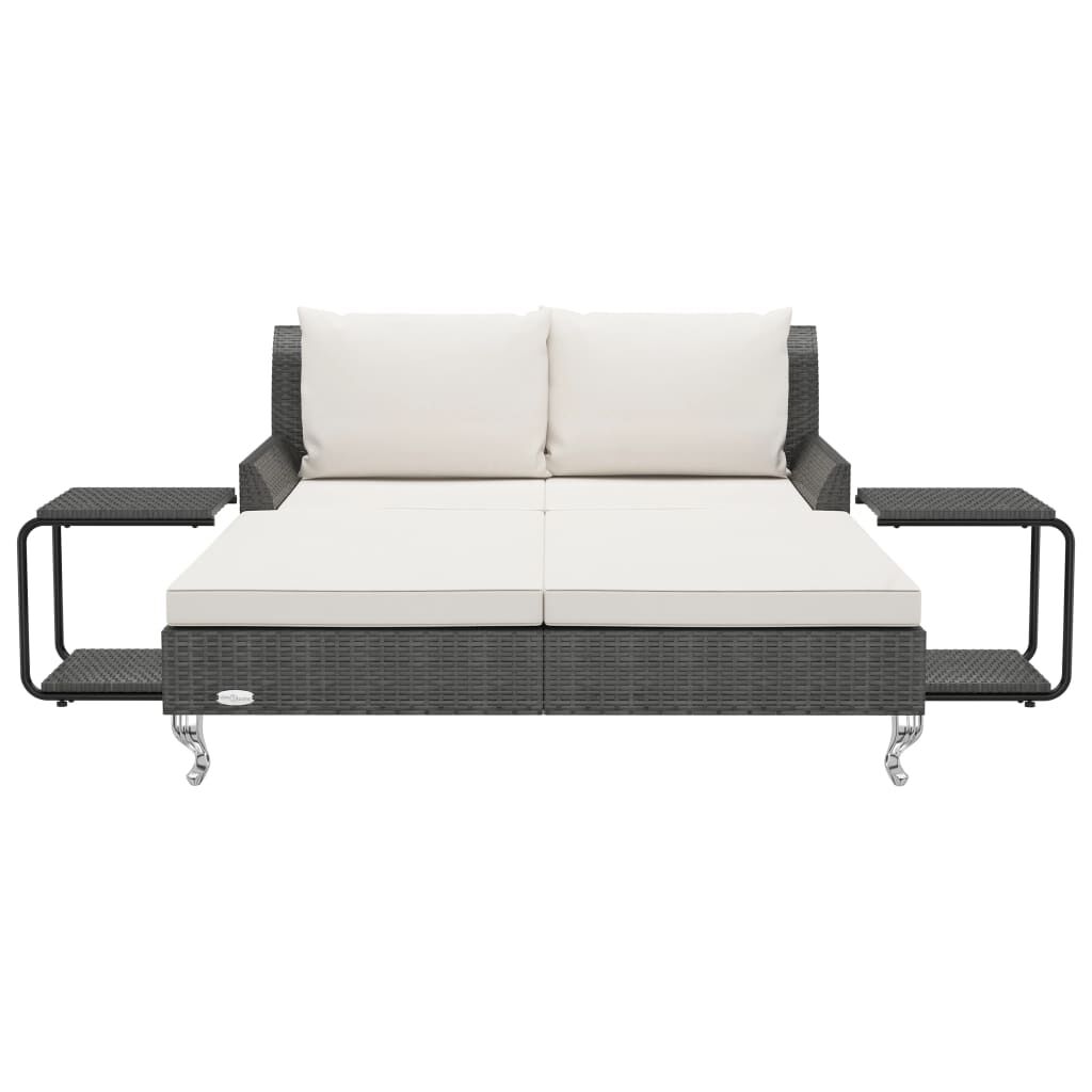 vidaXL 2-Person Garden Sun Bed with Cushions Poly Rattan Black