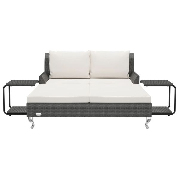 vidaXL 2-Person Garden Sun Bed with Cushions Poly Rattan Black