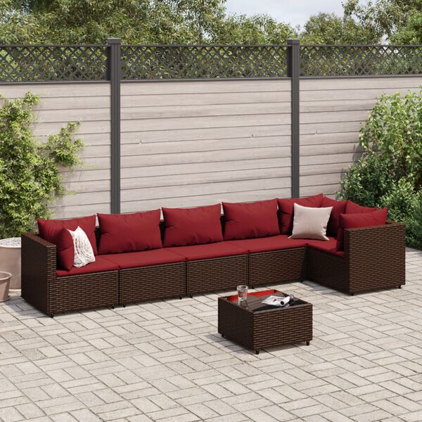 vidaXL 7 Piece Garden Lounge Set with Cushions Brown Poly Rattan