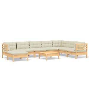 vidaXL 9 Piece Garden Lounge Set with Cream Cushions Solid Pinewood
