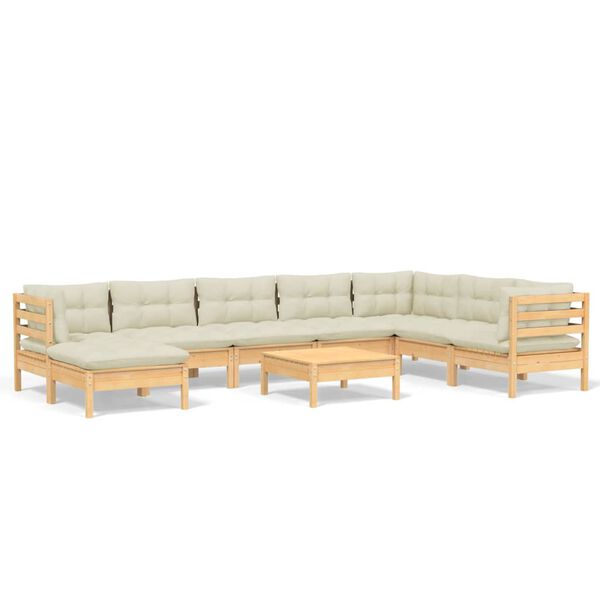 vidaXL 9 Piece Garden Lounge Set with Cream Cushions Solid Pinewood