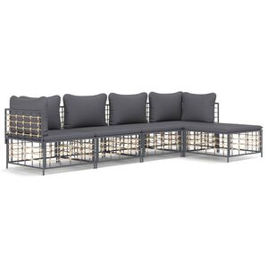 vidaXL 5 Piece Garden Lounge Set with Cushions Anthracite Poly Rattan