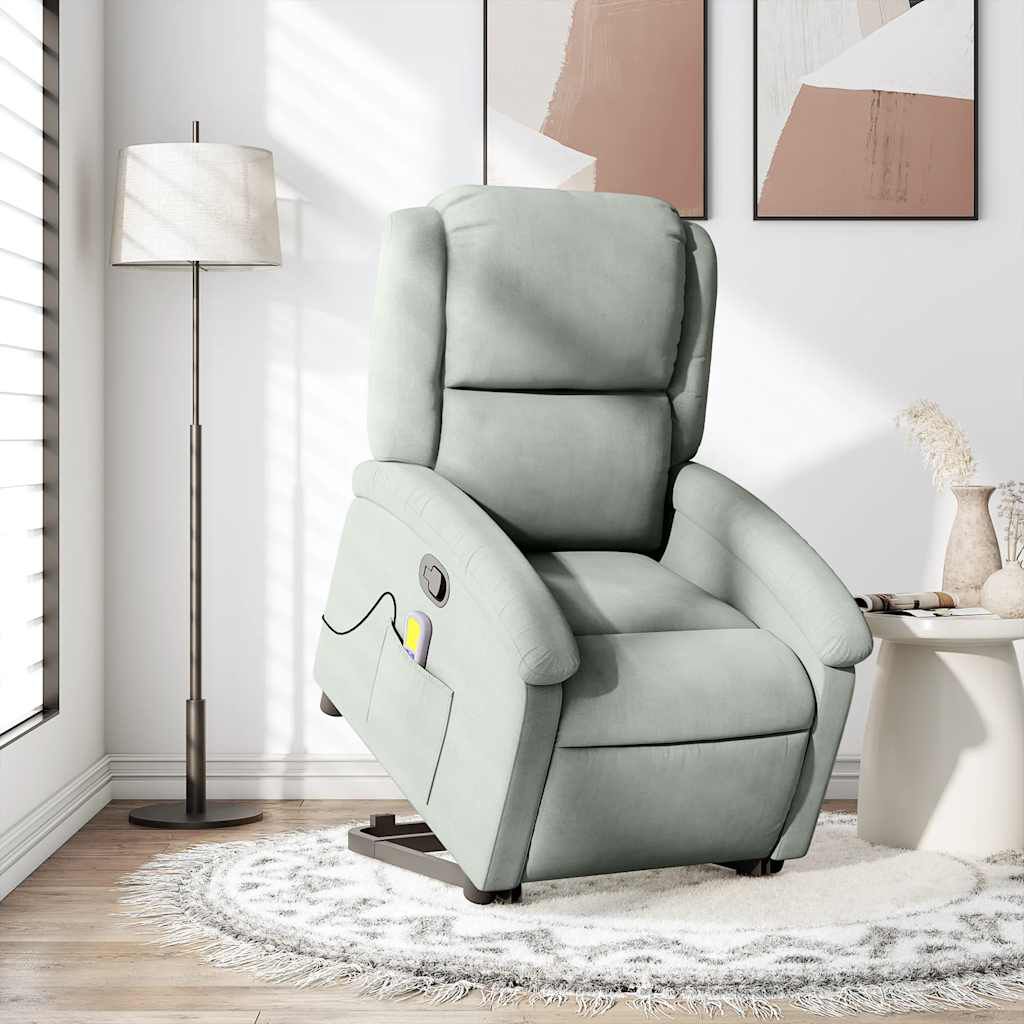 vidaXL Stand up Massage Recliner Chair Light Grey Velvet