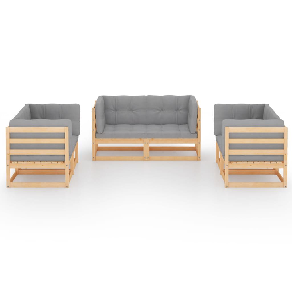 vidaXL 6 Piece Garden Lounge Set with Cushions Solid Pinewood