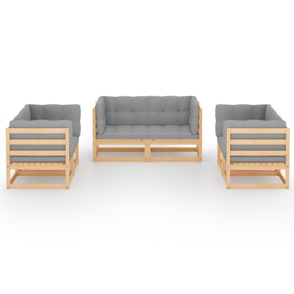 vidaXL 6 Piece Garden Lounge Set with Cushions Solid Pinewood
