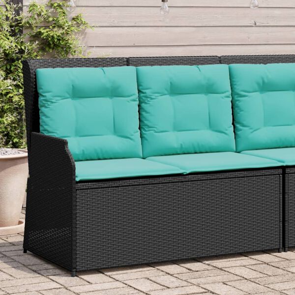 vidaXL Reclining Garden Bench with Cushions Black Poly Rattan