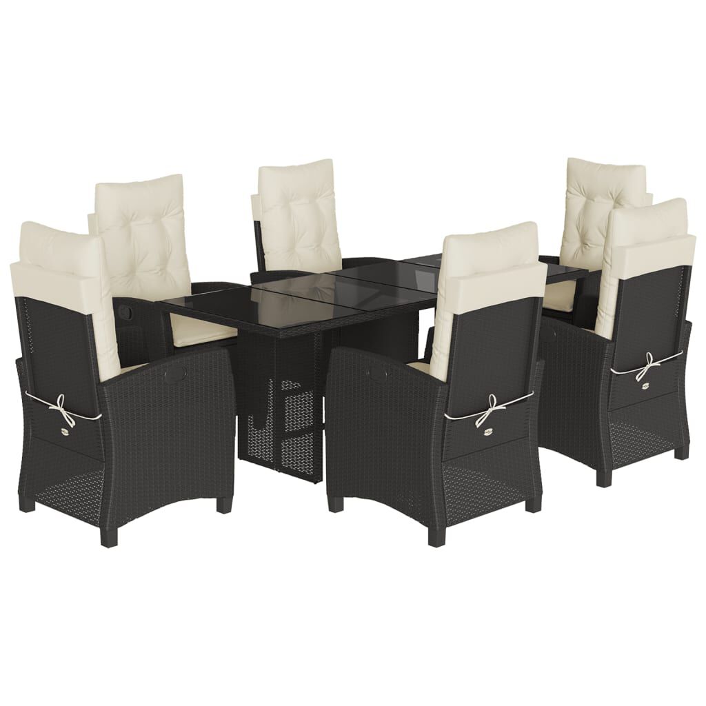 vidaXL 9 Piece Garden Dining Set with Cushions Black Poly Rattan