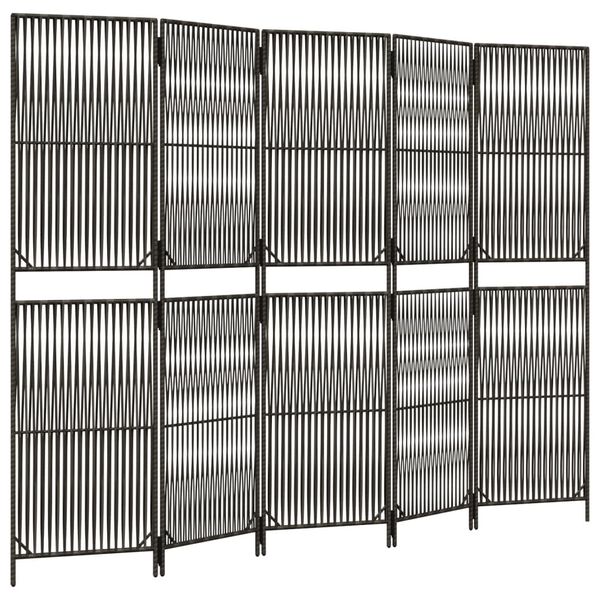 vidaXL Room Divider 5 Panels Grey Poly Rattan