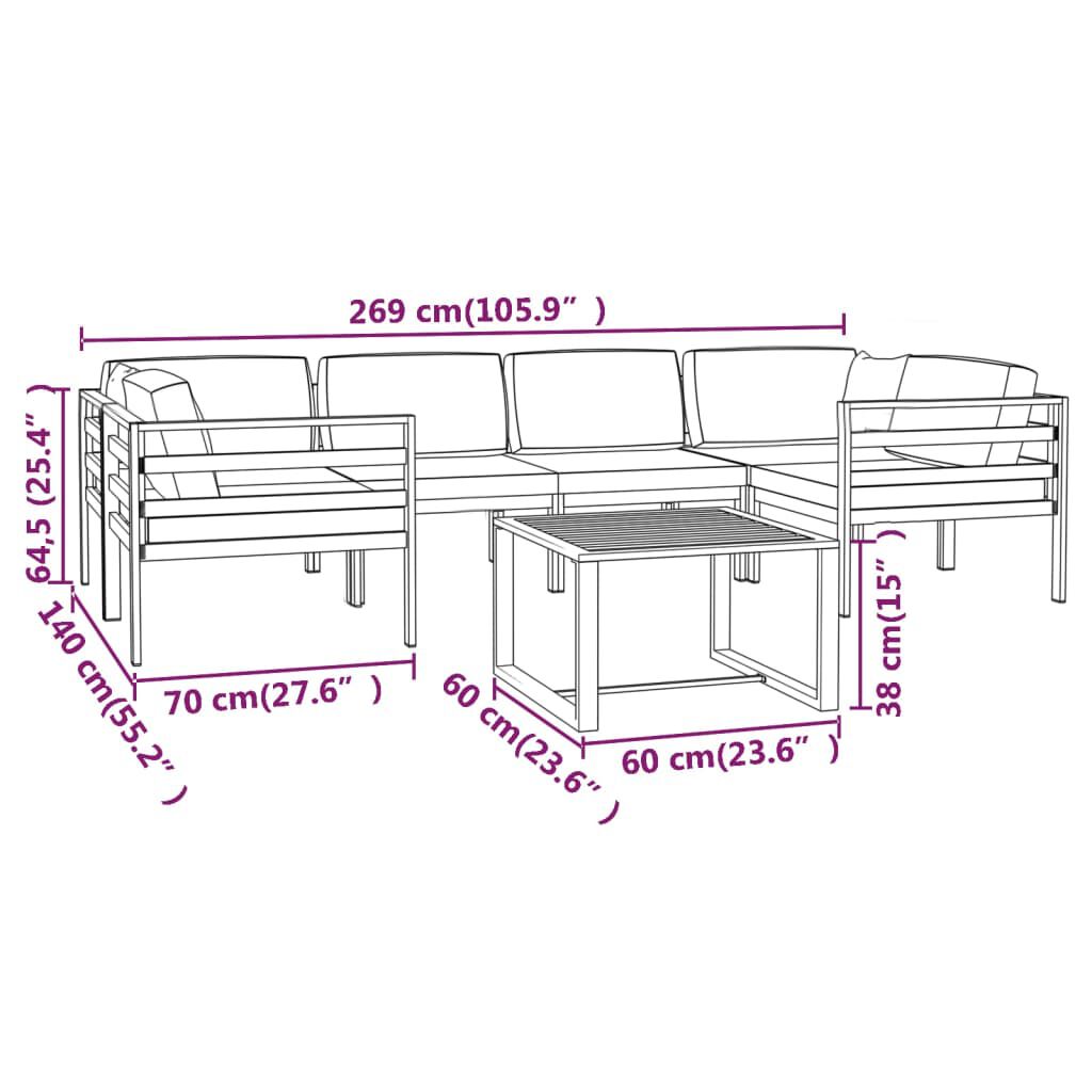 vidaXL 7 Piece Garden Lounge Set with Cushions Aluminium Anthracite