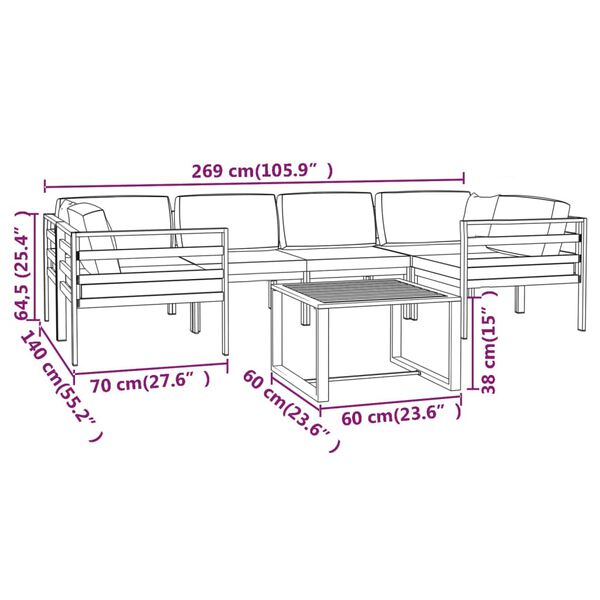vidaXL 7 Piece Garden Lounge Set with Cushions Aluminium Anthracite