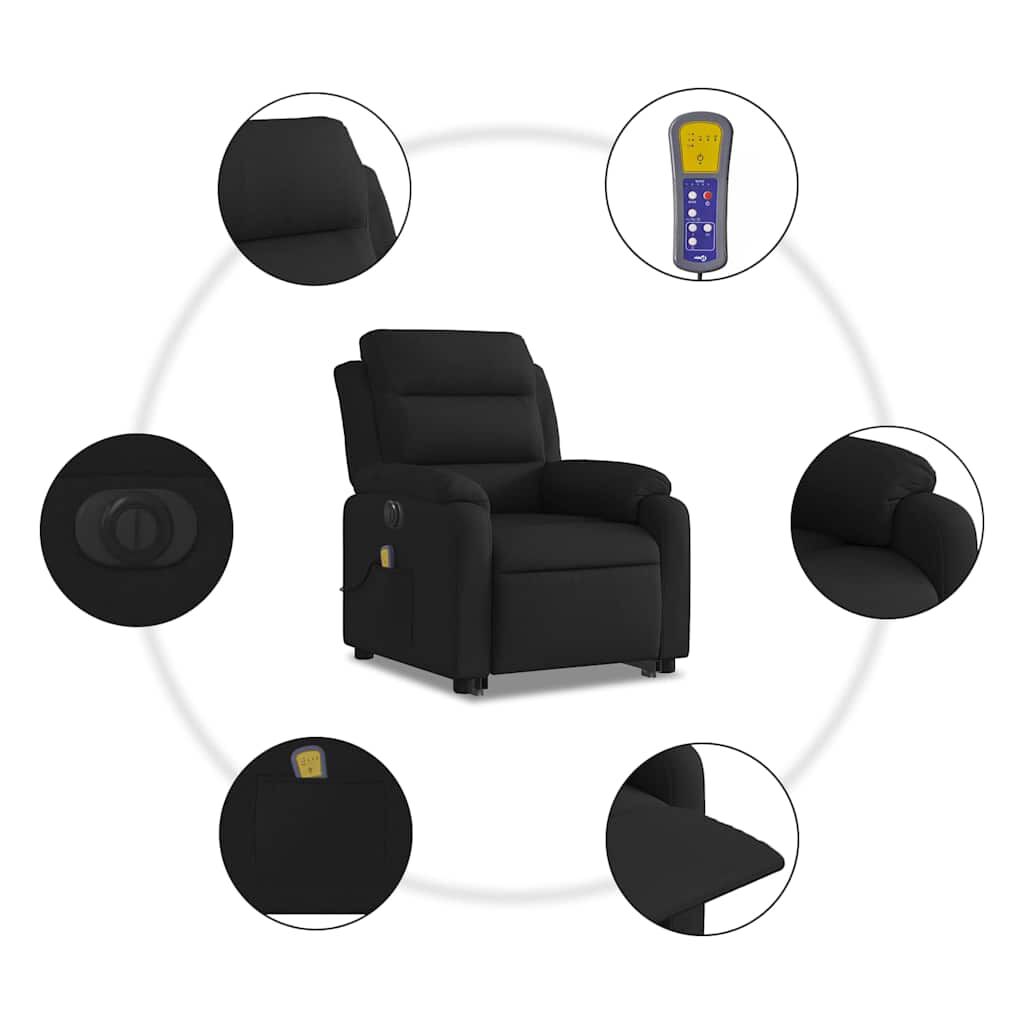 vidaXL Electric Stand up Massage Recliner Chair Black Fabric