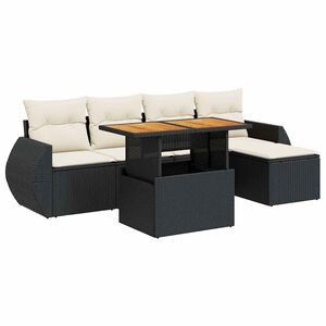 vidaXL 6 Piece Garden Sofa Set with Cushions Black Poly Rattan