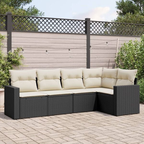 vidaXL 5 Piece Garden Sofa Set with Cushions Black Poly Rattan