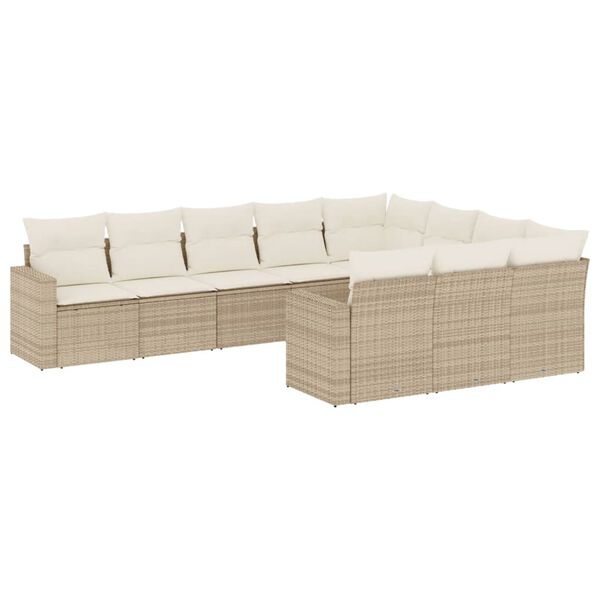 vidaXL 10 Piece Garden Sofa Set with Cushions Beige Poly Rattan