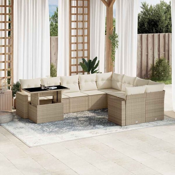 vidaXL 10 Piece Garden Sofa Set with Cushions Beige Poly Rattan