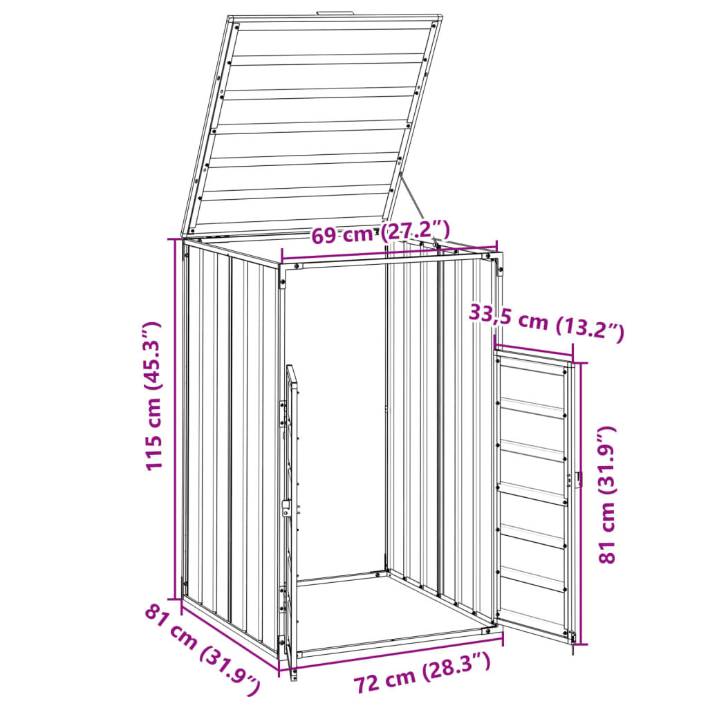 vidaXL Wheelie Bin Storage for Single Bin Anthracite 72x81x115 cm Steel