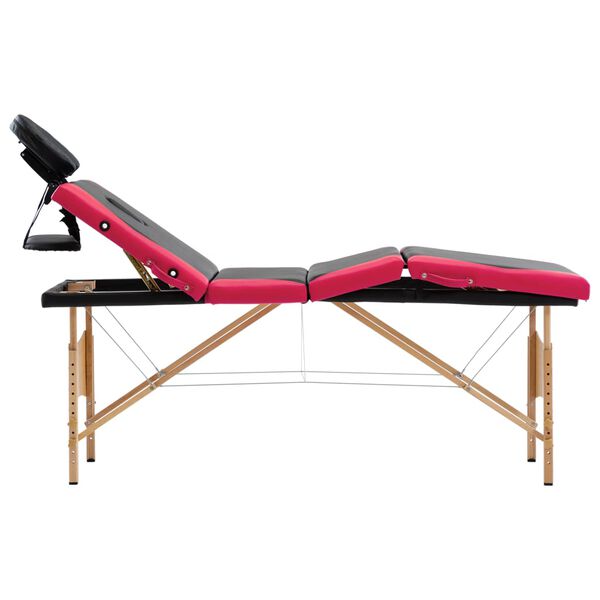 vidaXL Foldable Massage Table 4 Zones Wood Black and Pink