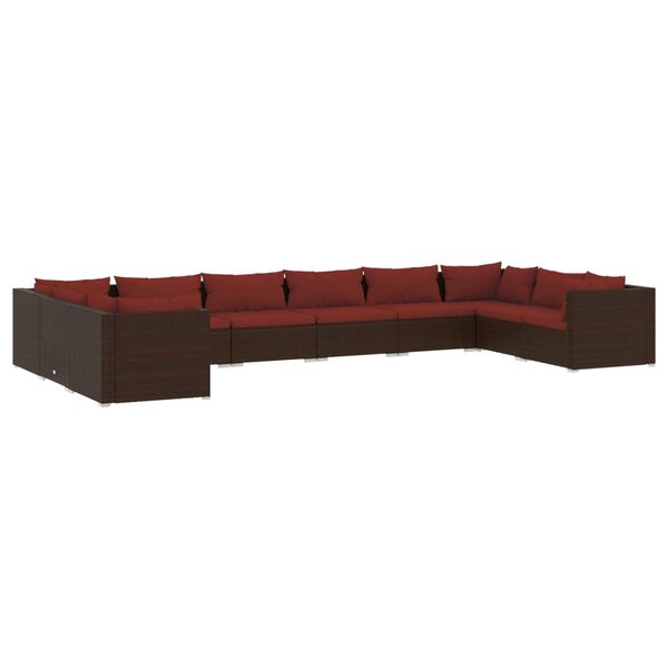 vidaXL 10 Piece Garden Lounge Set with Cushions Poly Rattan Brown