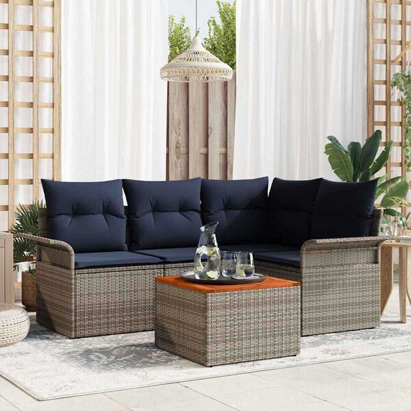 vidaXL Garden Sofa Set 5 pcs Grey Poly rattan