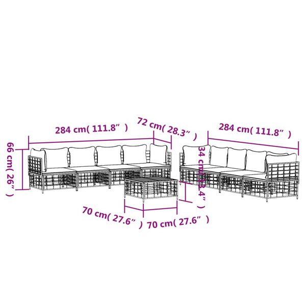 vidaXL 9 Piece Garden Lounge Set with Cushions Anthracite Poly Rattan
