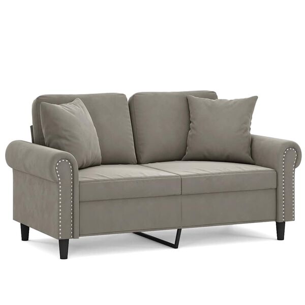 vidaXL 2-Seater Sofa with Pillows&Cushions Light Grey 120 cm Velvet