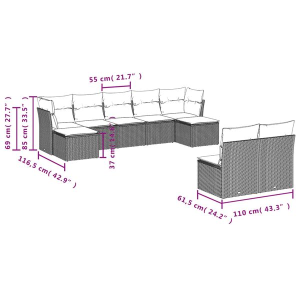 vidaXL 9 Piece Garden Sofa Set with Cushions Beige Poly Rattan