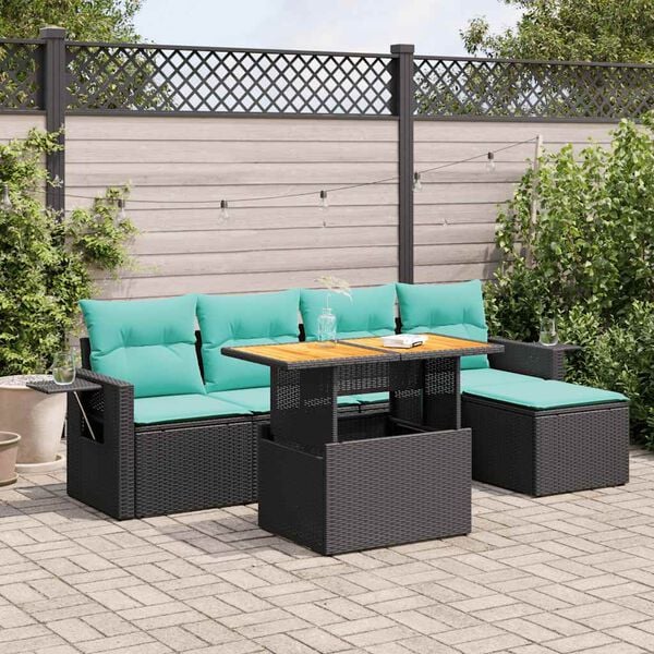vidaXL 6 Piece Garden Sofa Set with Cushions Black Poly Rattan