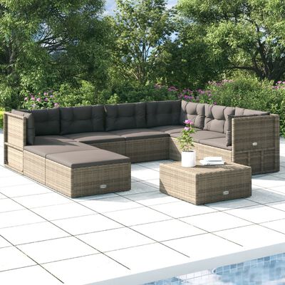 vidaXL 8 Piece Garden Lounge Set with Cushions Grey Poly Rattan