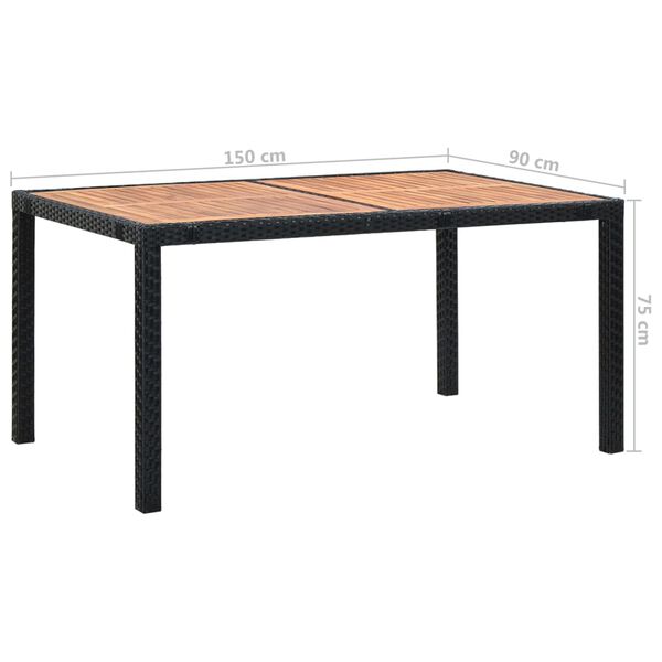 vidaXL 7 Piece Outdoor Dining Set Poly Rattan Acacia Wood Black