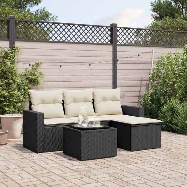 vidaXL 5 Piece Garden Sofa Set with Cushions Black Poly Rattan