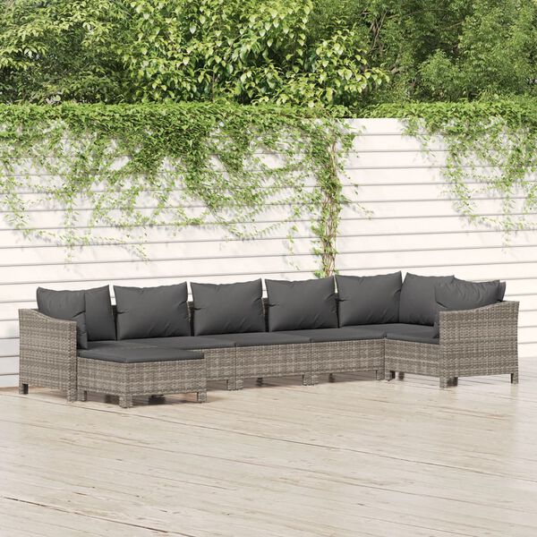 vidaXL 7 Piece Garden Lounge Set with Cushions Grey Poly Rattan