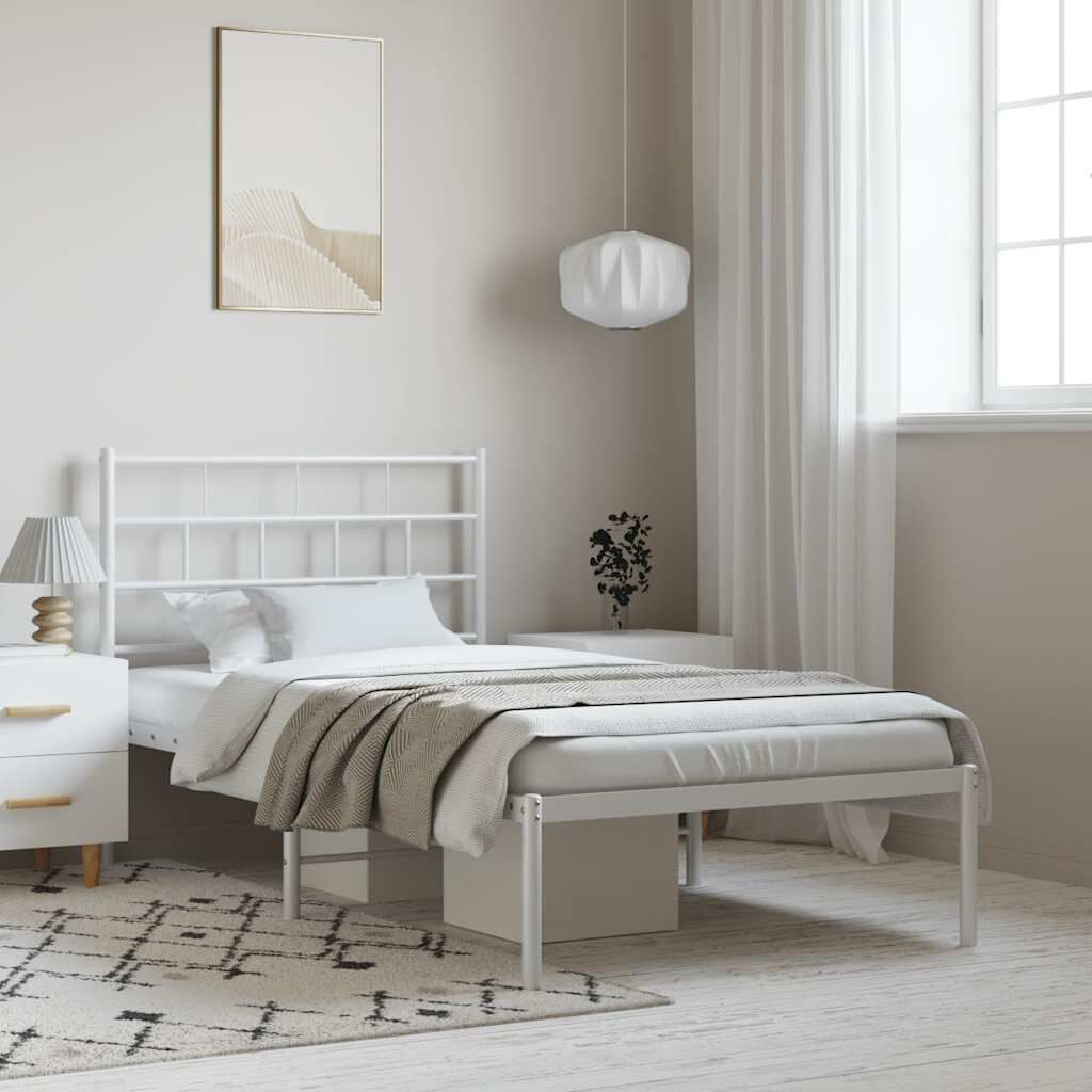 vidaXL Metal Bed Frame without Mattress with Headboard White 100x190cm
